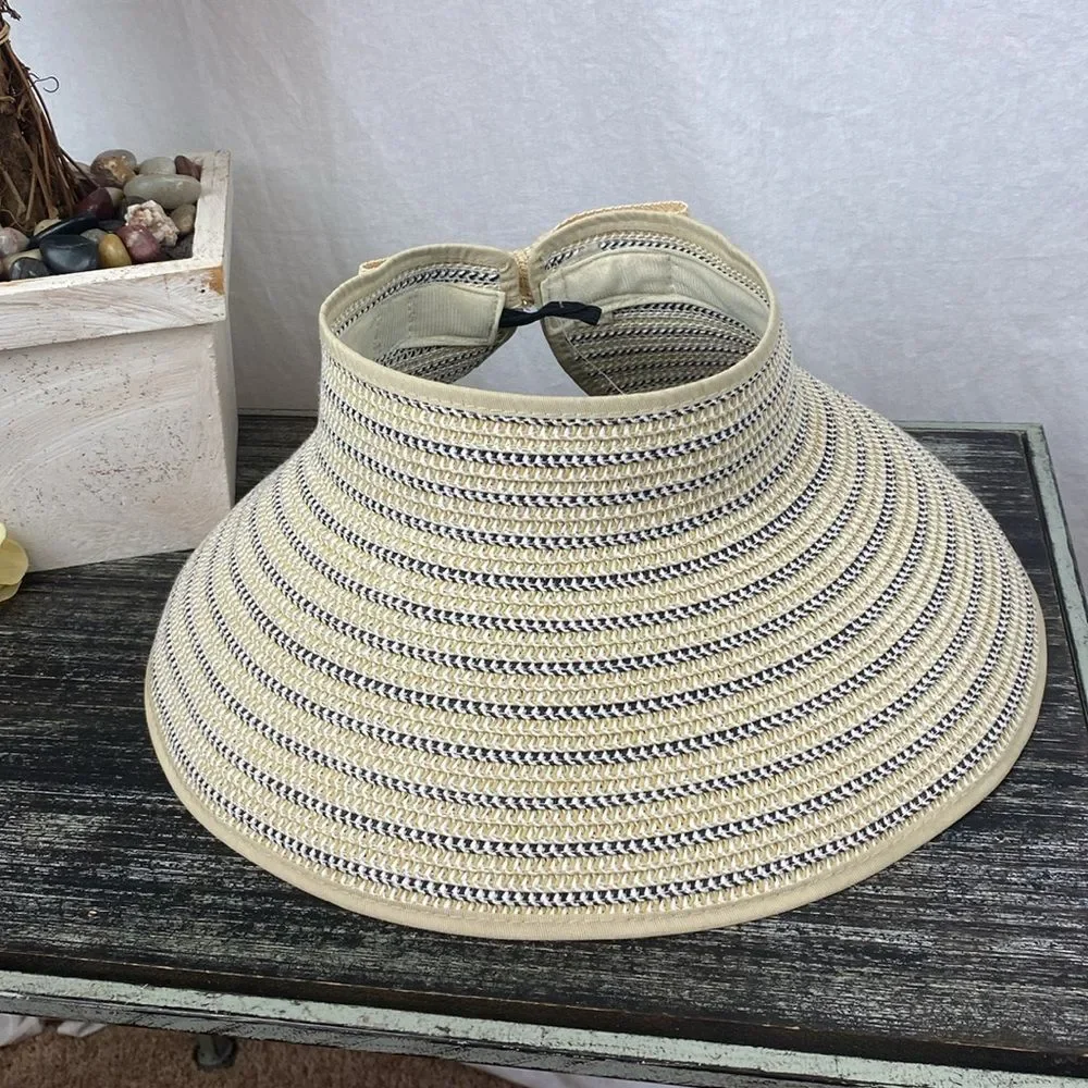 Magid Hats Tan & Blue Woven Rolled Visor Travel Hat NEW
